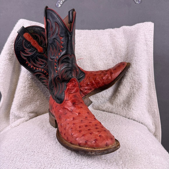 Nocona Boots Shoes - Nocona Womens Cowboy Boots 6 B Full Quill Ostrich Exotic Red Black USA Made